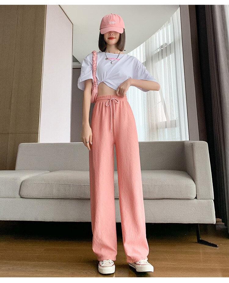 ワイドパンツワイドパンツ　アイスシルク　夏　薄手　シフォン　ストレート　ゆったり　ドレープ脚長効果！スキニーパンツ スラックスパンツ 4,666円