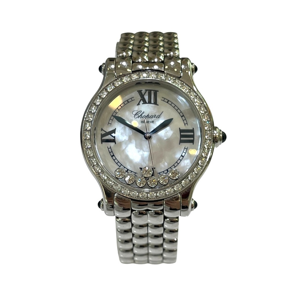 Chopard ショパール 腕時計 278610-3002 ハッピースポーツ マザーオブパール ザ ファースト 復刻版 限定モデル 裏スケ ベゼルダイヤ 自動巻き SS シルバー