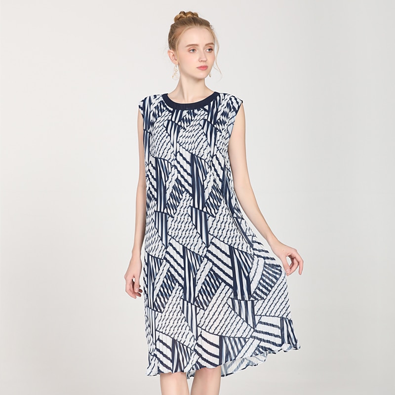 ワンピース レディース プリーツスカート 膝丈 ひざ丈 袖あり キャップスリーブ ラウンドネック