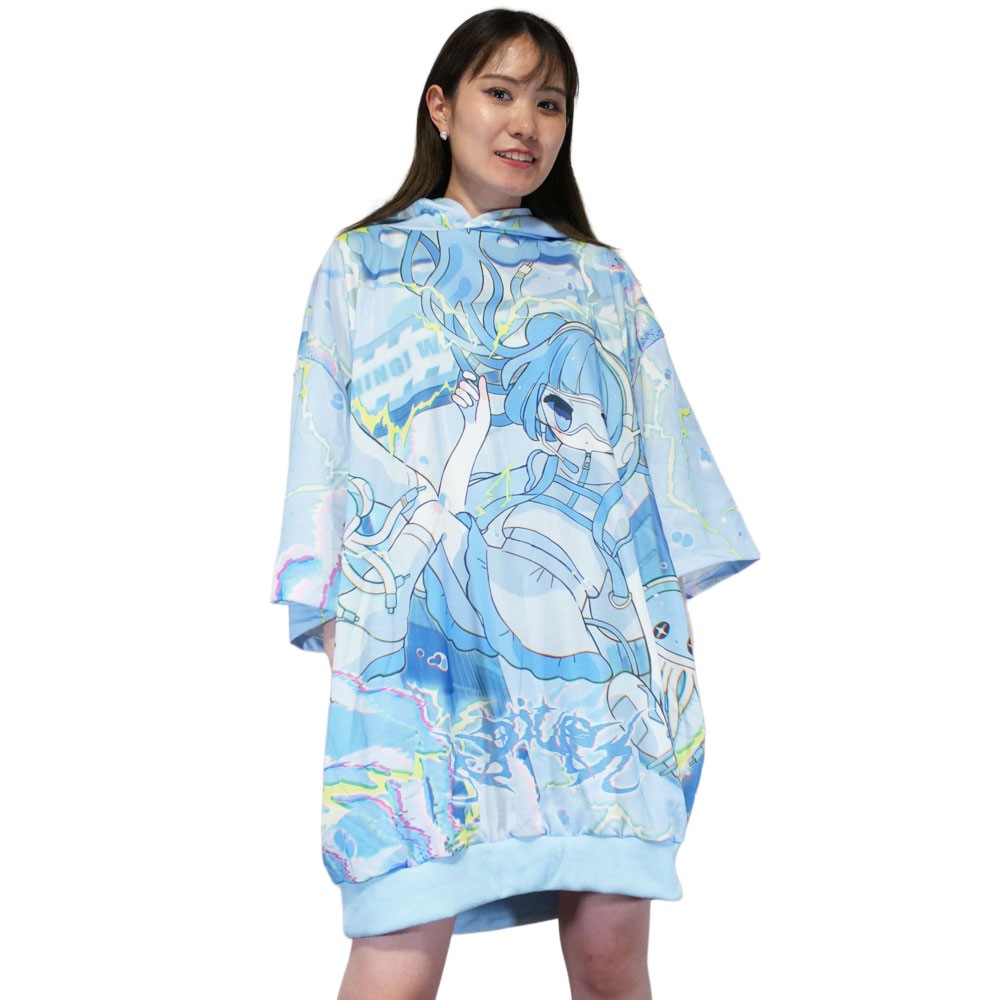 [半袖]クラゲサイバー パーカー 原宿 原宿系 ファッション 天使界隈 天使 サイバー 電脳 深海 クラゲ P.ブルー jr-579-132