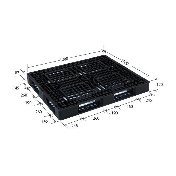 樹脂パレット/軽量パレット [JL-D4/1210E] ブラック 材質：再生PP 安全設計 8,656円