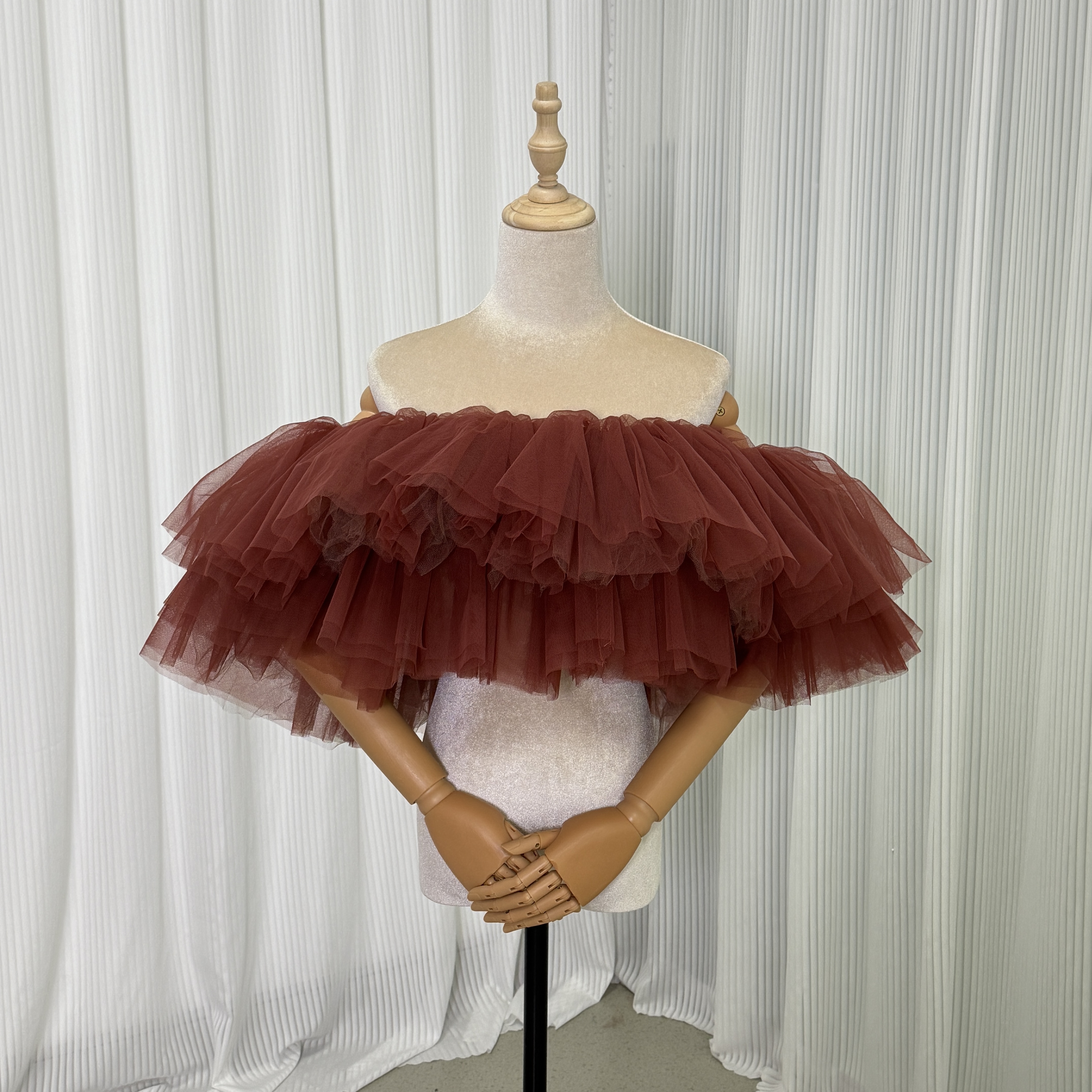 取り外しオフショルダー ボルドー色 ストレッチ ソフトチュール 可愛い