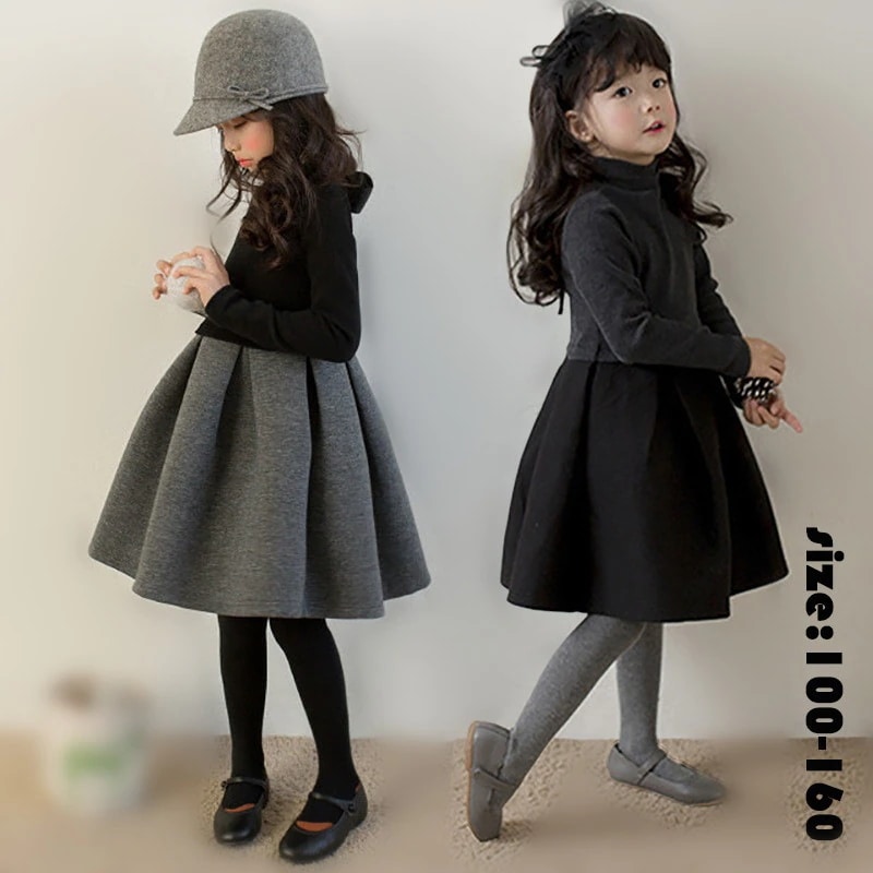 【即納】ワンピース 子供服 女の子 子供ドレス 春秋冬 長袖 ロング丈 裏起毛 あつたか リボン 切り替え コットン 厚手 防寒着 暖かい きれいめ キッズ 女児 無地 可愛い ジュニア服 発表会 結