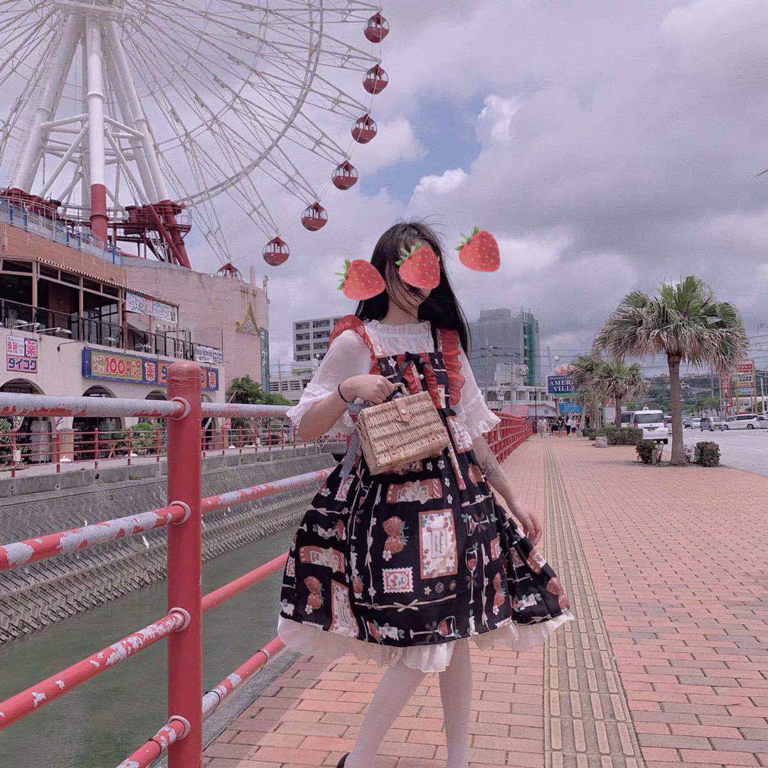 2025年新作店長おすすめ！COS メイド服 二次元 ロリータ いちごjsk ポンポンスカート百掛け 着痩せ バンド
