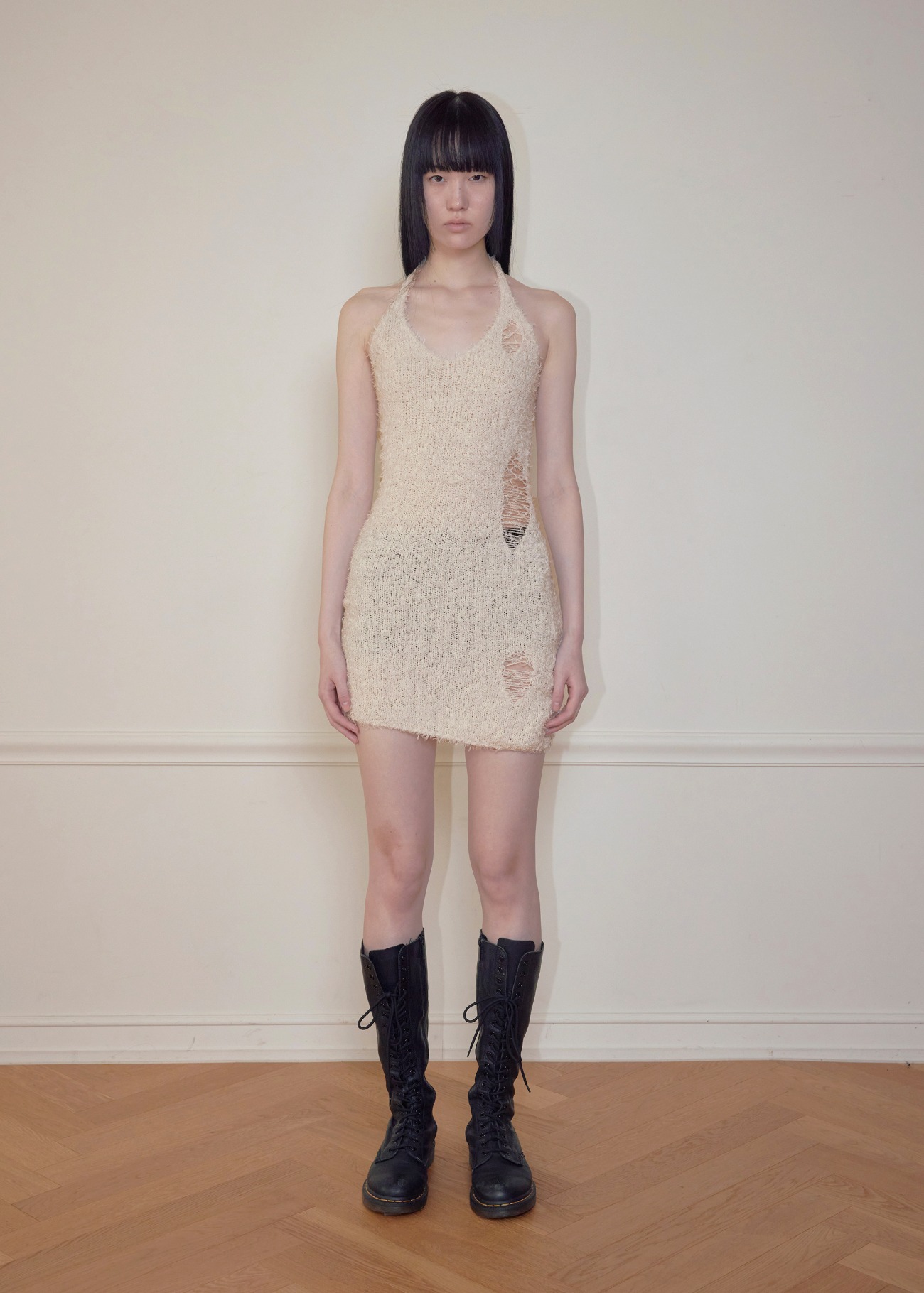 【bohemseo】 BOUCLE DAMAGE MINI-DRESS, IVORY 正規品