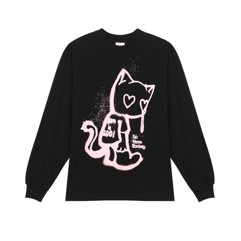 ITZAVIBE☆LOVE CRYING CAT LONG SLEEVES LOVE CRYING CAT LONG SLEEVE - WHITE - ITZAVIBE | 60% - Asian