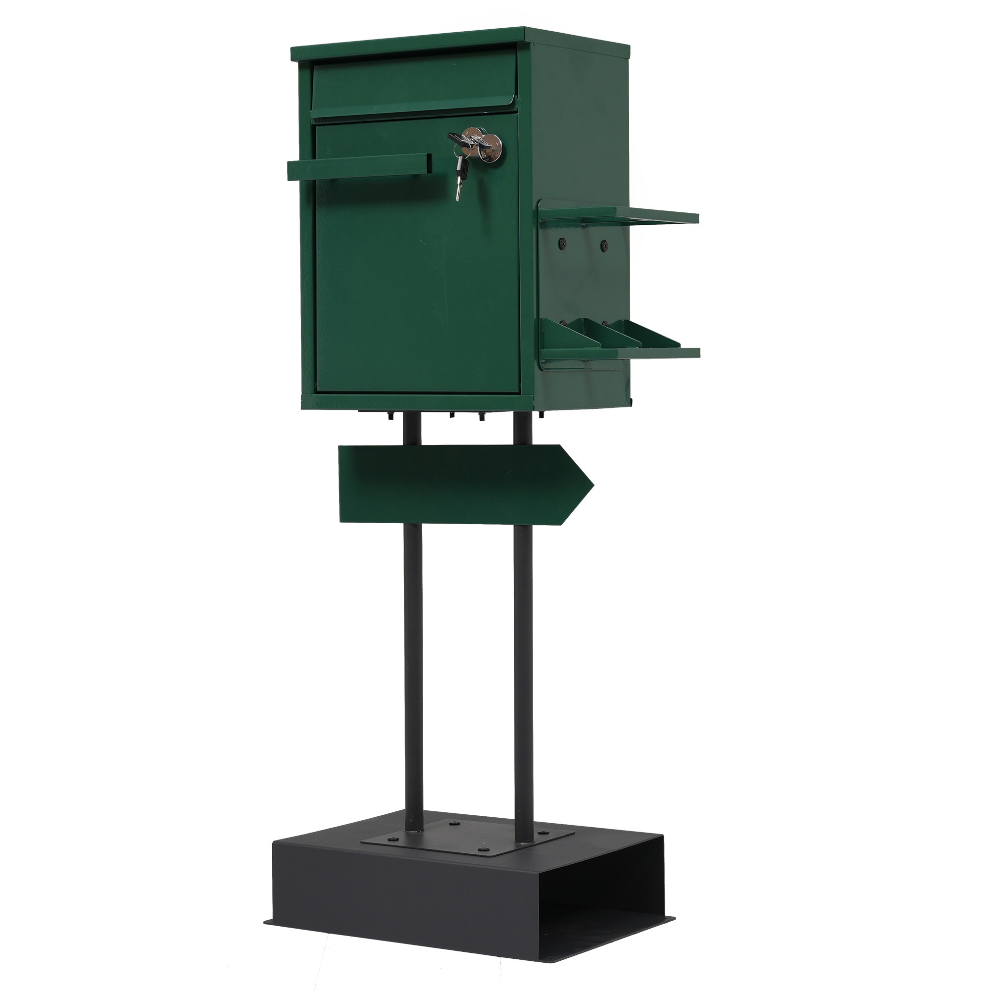 【国内出荷-送.料.無.料】宅配ボックス置き型スタンドポストメ一ル便·A4対応投函口3つポスト一体型鍵付き北欧複数投函配達ボックス一戸建て用スタンドポストメールボックスA4対応新聞受け高級【モス～48
