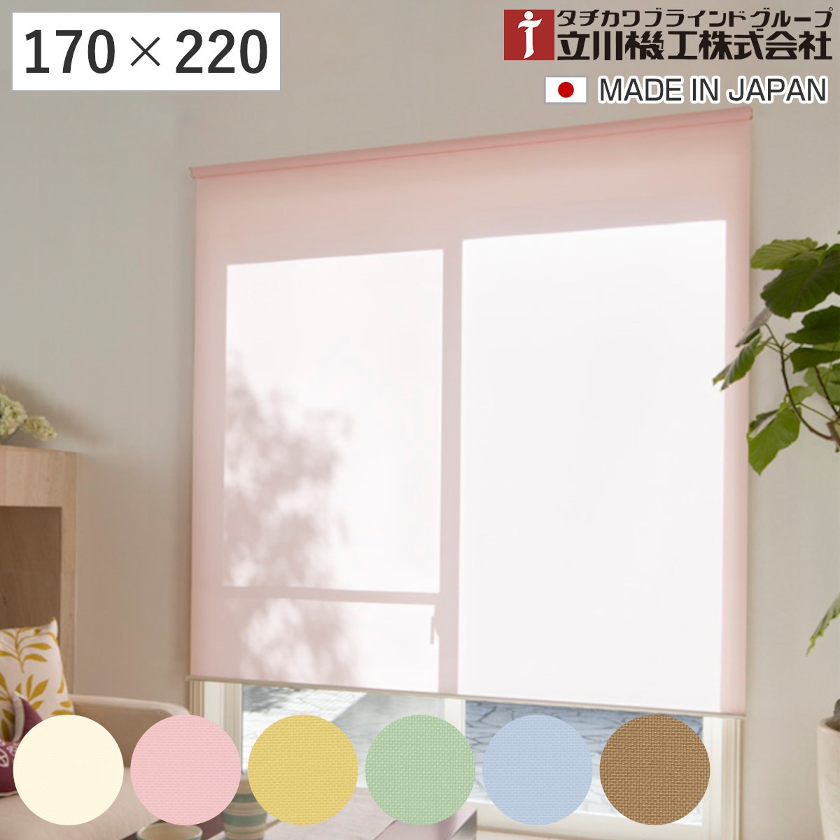 立川機工 ロールスクリーン 無地 170x220cm ティオリオ ロールアップカーテン カーテンレール 取り付け 屋内 カーテン 間仕切り 日除け 窓 目隠し シンプル 掃き出し窓 採光窓用