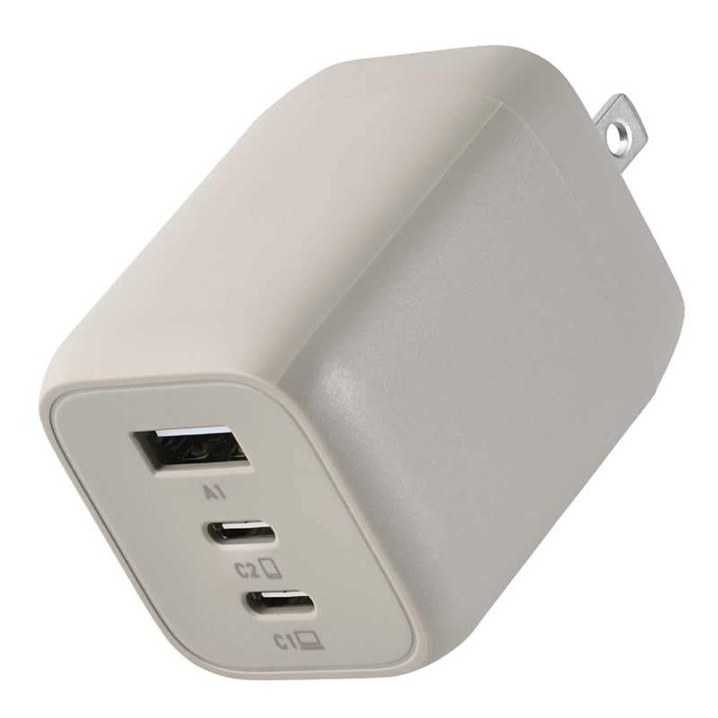 USB Type-C コンセント 充電器 PD 65W PPS USB-C ×2 USB-A ×1 折りたたみプラグ 小型 軽量 GaN採用 ＆me グレージュ　MPA-ACCP4465GB