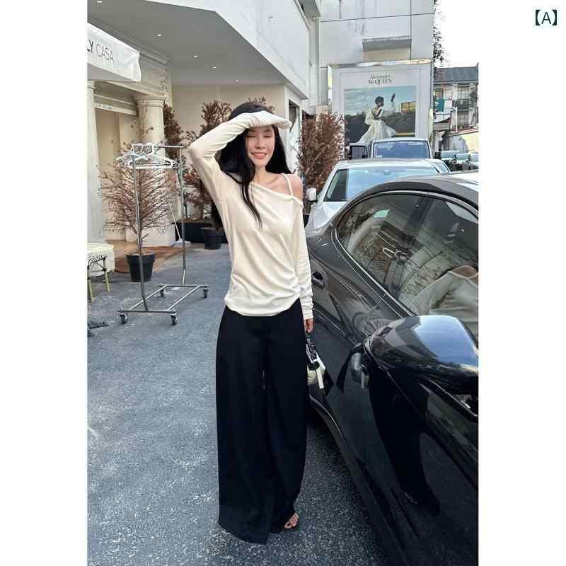 レディース　カジュアル　パンツ 良い 生地 魔法の パンツ 女性用 ワイド レッグ 2025年 ブラック スーツ カジュアル モップ