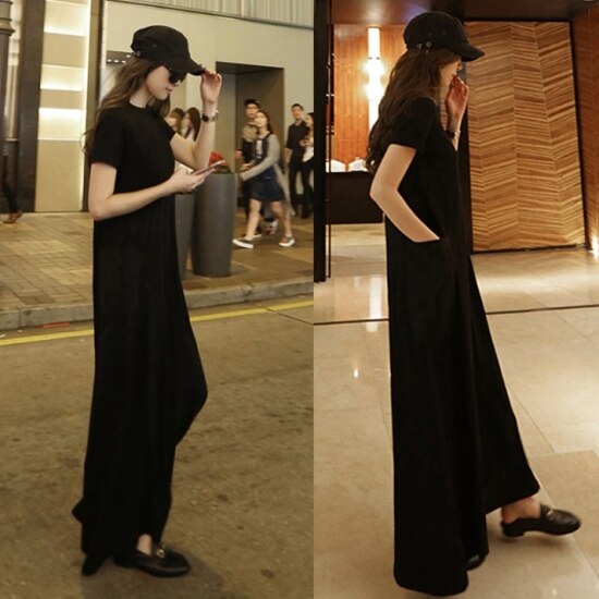 夏おしゃれワンピカジュアルモード系リゾートセクシートレンドシンプルブラックゆったりかっこいい