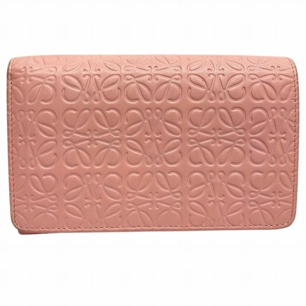 ロエベ リピートアナグラム レザー ピンク 2つ折り財布 レディース【中古】