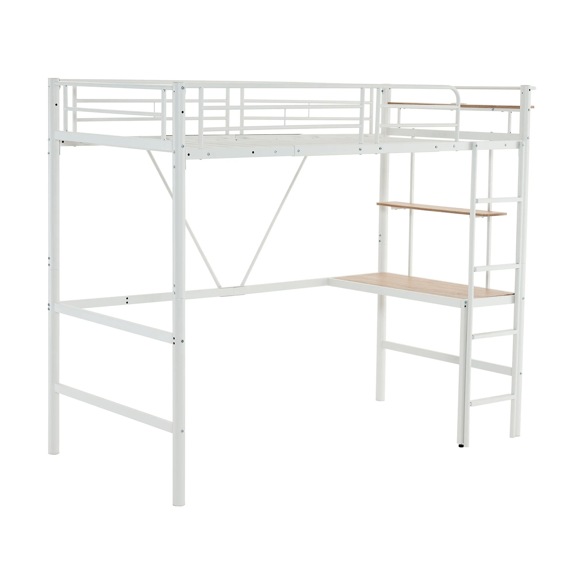 ロフトベッド 机付き パイプベッド シングル 木 デスク付き コンセント付き 耐荷重150kg 高さ170cm 収納棚 ロフトベッド ハイタイプ はしご付き 北欧風 子供部屋 送料無料 スチール 耐