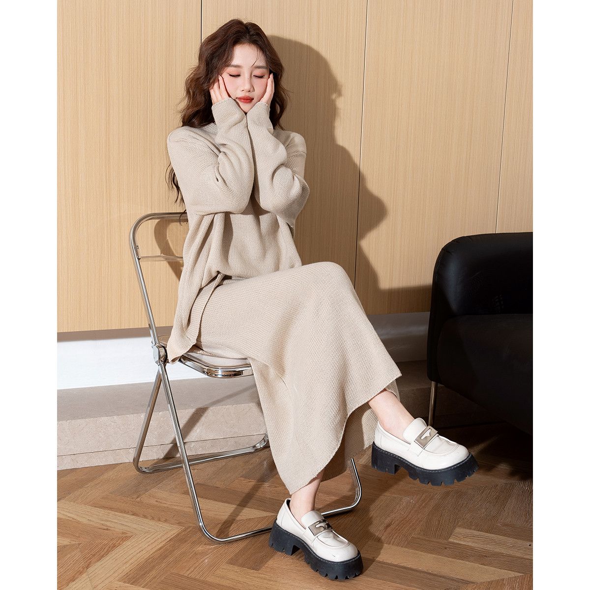 【急速出荷!】セーターワンピースセット 優しさ エレガントワンピース ワンピースレディース ドレス ロングワンピース ニットワンピース ワンピース レディースファッション 韓国 ワンピース メカ割1