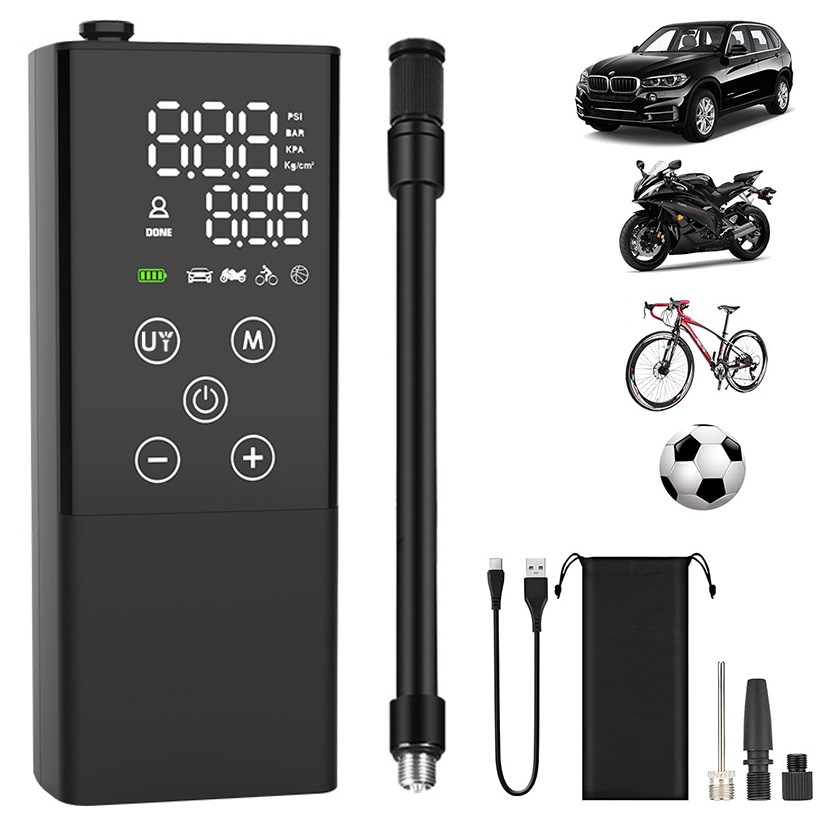 電動空気入れ 自転車 モバイル空気入れ USB充電式 エアコンプレッサー 自動停止 コンパクト クロスバイク 自動車 ロードバイク ボール対応 LED懐中ライト付き 夜用 軽量428g