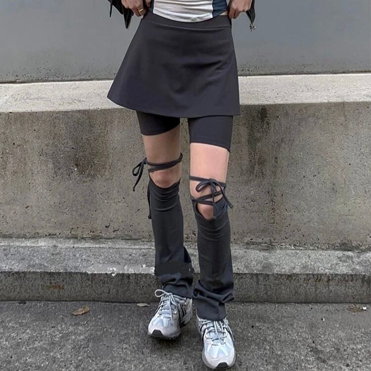 2024 春秋 ワイド 韓国ストリート ミニ スカートハーフパンツ ハイウエスト k-PP 2点セット 美脚効果 脚長効果 細見え かわいいゆったりルーズカジュアルファッション系レディースお出かけ