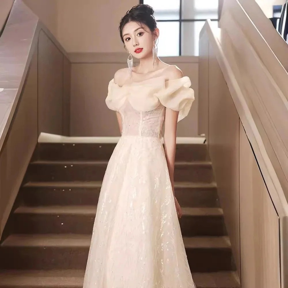 ワンショルダーシャンパンイブニングドレスンピース ロング 入学式 宴会 結婚式 ドレス パーティードレス お呼ばれ 披露宴
