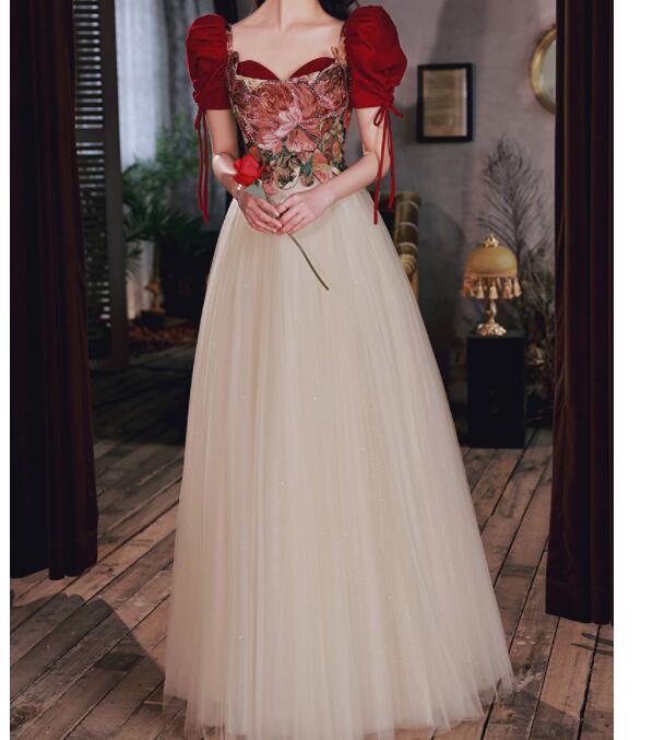 ロングドレス　半袖　ワンピース　パーティードレス　二次会　結婚式　発表会　演奏会　花嫁　ウェディング