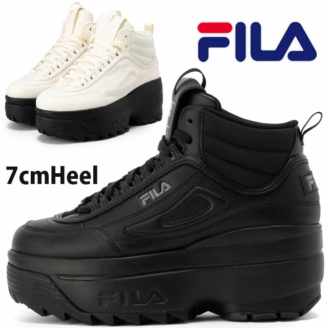 フィラ 厚底 スニーカー レディース ディスラプター 2 ウェッジ MID 厚底靴 7cm 黒 白 ミッドカット ウエッジソール レースアップ WSS25025 送料無料