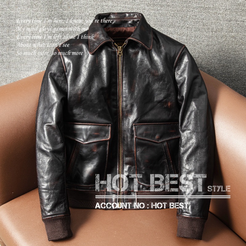 茶芯カウハイド 復刻30s USAF TYPE A-2 フライトジャケット 革ジャン タンニンなめし 染料仕上げ オイルレザー ヴィンテージ加工