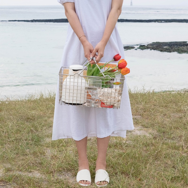 キャンプ ワイヤーバスケット 収納バスケット 野外 ステンレス 食器かご 皿洗い箱 ピクニック ハンドル形 2Type