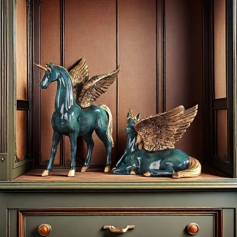 オブジェ ユニコーン お洒落 エレガント ロマンティック オフィス ロビー 玄関 置物 フィギュア ヴィンテージ調 幻想的 ペガサス 羽 ホース 4-7