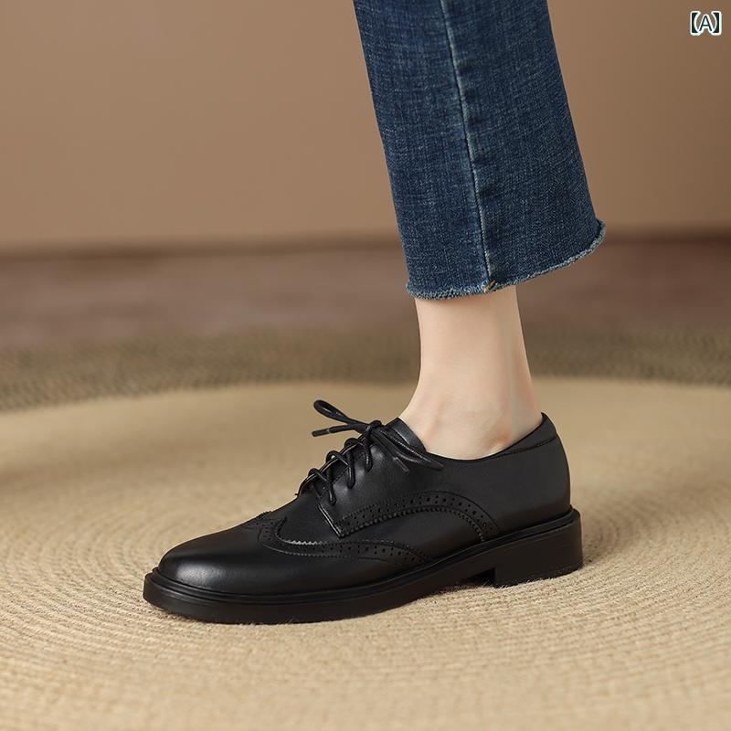 ローファー レディース 通学 通勤 学生 カレッジ 仕事 オフィス フレンチ フラット 深口 ブローグ 彫り 英国風 スモール レザーシューズ レースアップ ラウンドトゥ 革 7,851円