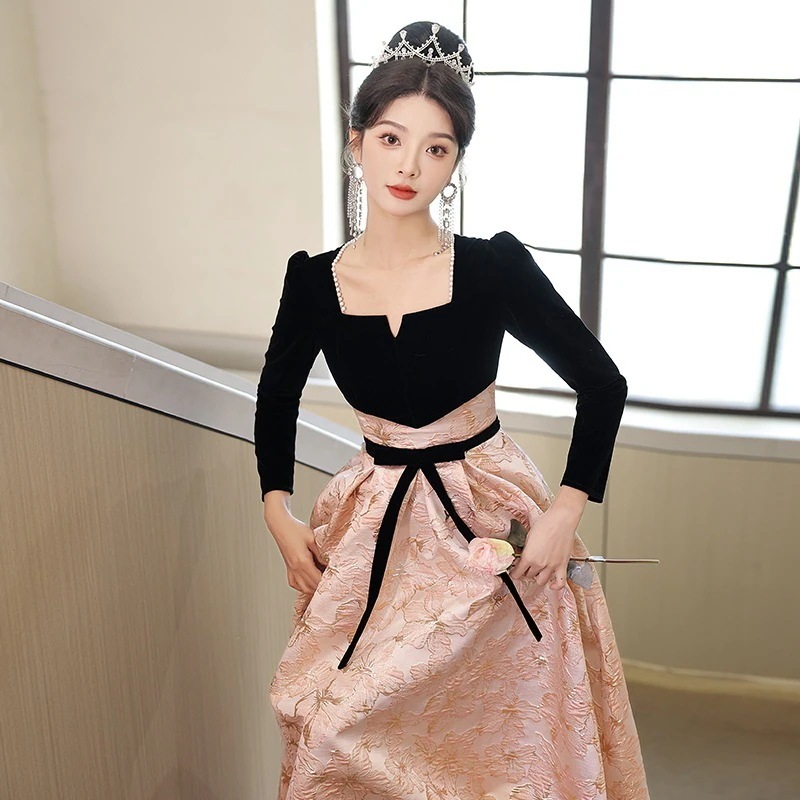 【Q10限定韓国ワンピース ドレス】 パーティードレス 誕生日 演奏会 花嫁 司会 イブニングドレスドレス宴会2025新しいホスト年会長袖イブニングメガ割カラコンサンダル f Yt ハニーズ