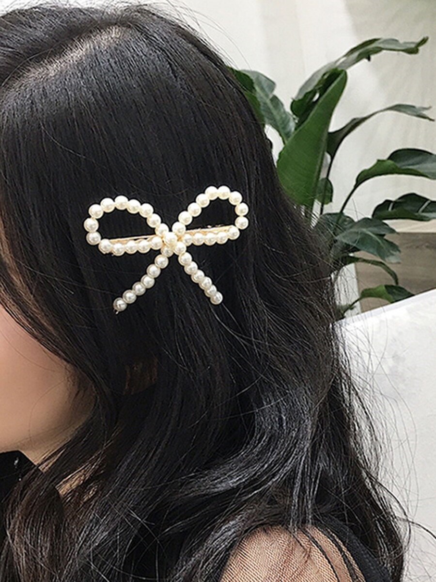 1ピース女性のヘアクリップ模造真珠装飾弓デザインヘアアクセサリー