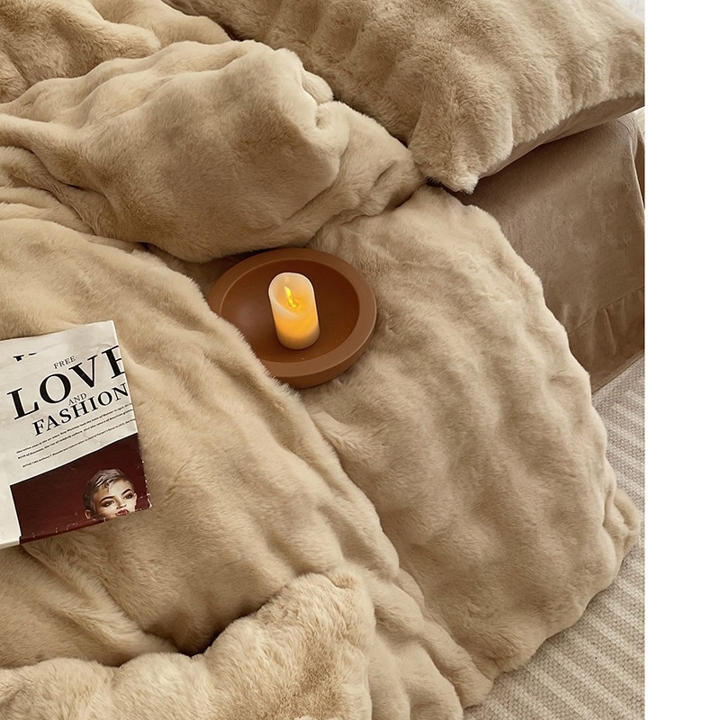 リトルサンウィンターラビットぬいぐるみ厚みのある暖かい4点セット両面ベルベットシーツとキルトカバーミルクベルベット寝具4 10,218円