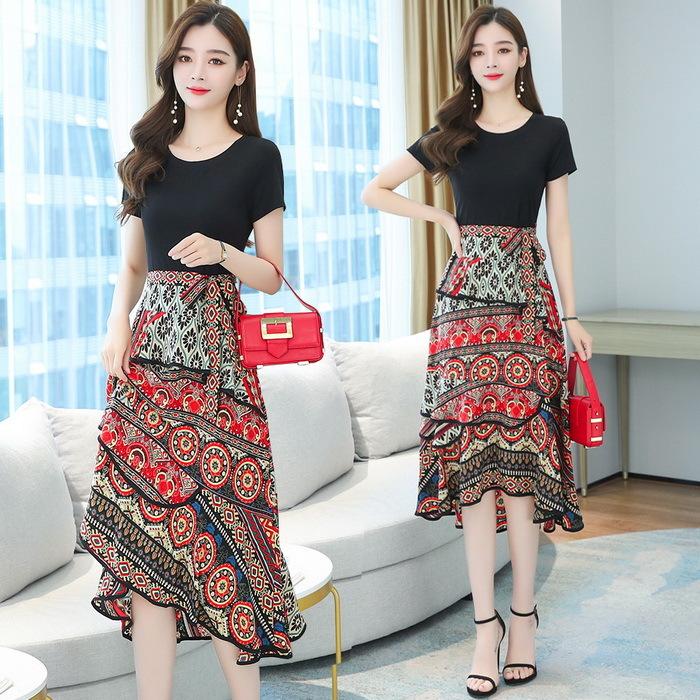 ワンピース レディース キレイめ マキシワンピース 春夏 半袖ワンピース エスニック風切り替えスカート 韓国風 オシャレ 上品 お出かけ 通勤 ゆったり 4,712円