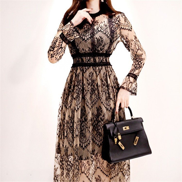 【1つ買うと1つ無料】【メガ割 】総レースドレス ロング ドレス ワンピース ワンピ ゴージャス 大人 キレイ 上品 韓国 韓国ファッ化粧ポーチ-大容量