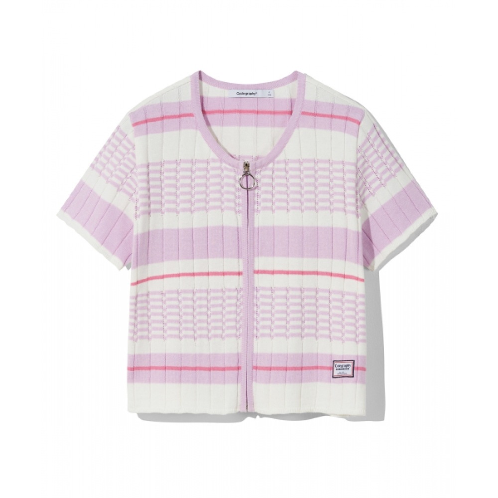 CODEGY (レディース) ポイントラベルストライプクロップカーディガン_ラベンダー