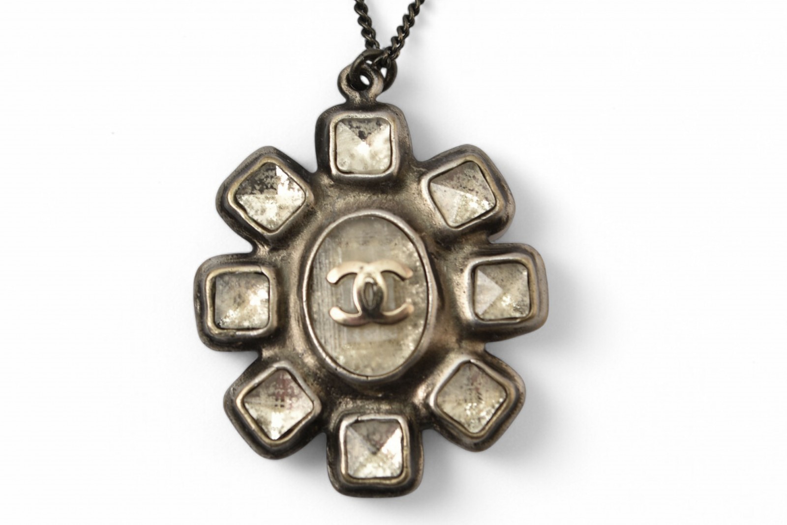 ネックレス/ペンダント ココマーク/CC ラインストーン ガンメタル 10C【中古】