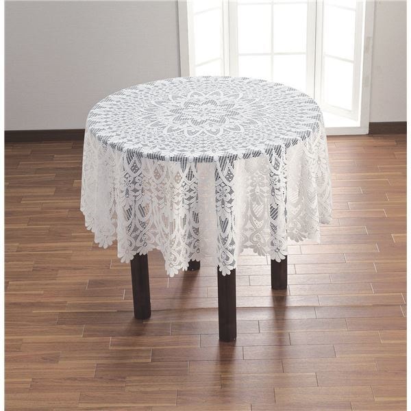 撥水加工レーステーブルクロスホワイト 直径150cm円形
