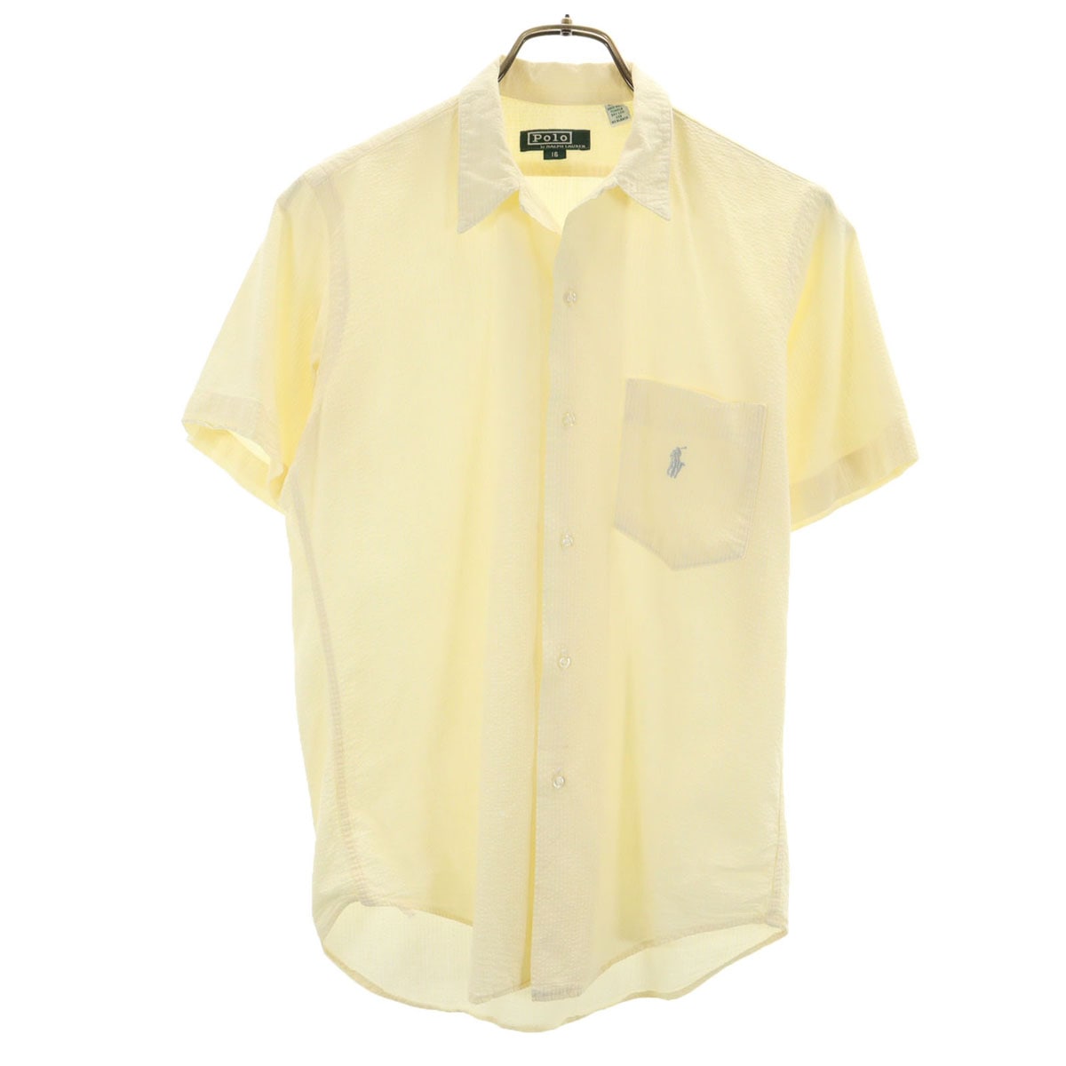 Polo by Ralph Lauren ポロバイラルフローレン 80s ヴィンテージ 緑タグ ボーイズ 半袖 オープンカラーシャツ 16 イエロー シアサッカー キッズ 古着