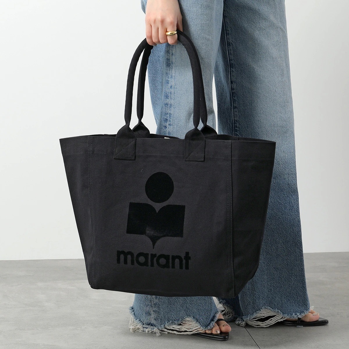 ISABEL MARANT イザベルマラントートバッグ YENKY SMALL PM0002FA A1X18M レディース フロッキーロゴ スモール コットン 01BK/BLACK