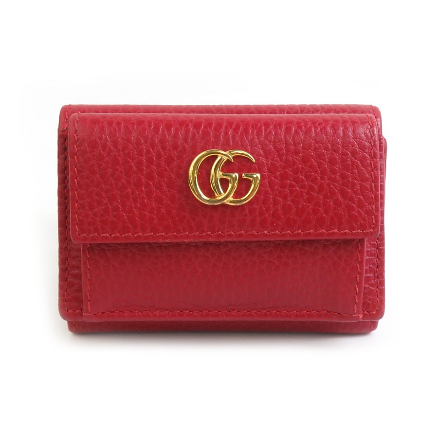 グッチ GUCCI 三つ折り財布 GGマーモント レザー レッド レディース 523277 r10350a