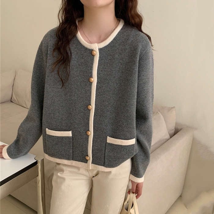 ２点で13o円OFF！【激安SALE】カーディガン レディース 長袖 ニット アウター クルーネック 前開き 春 秋 冬 長袖ニット セーター トップス 配色 羽織り ニットセーター 暖か あったか