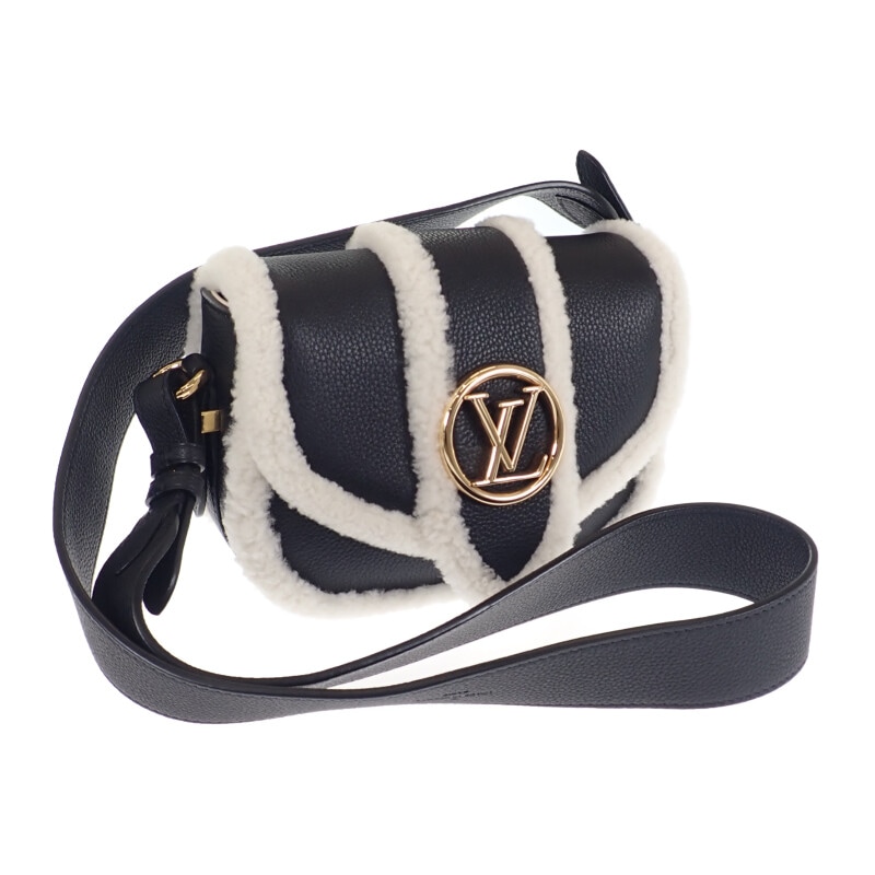 【Aランク】 ポンヌフ・ソフトPM M58971 ショルダーバッグ ブラック ゴールド金具 レディース【ISEYA】