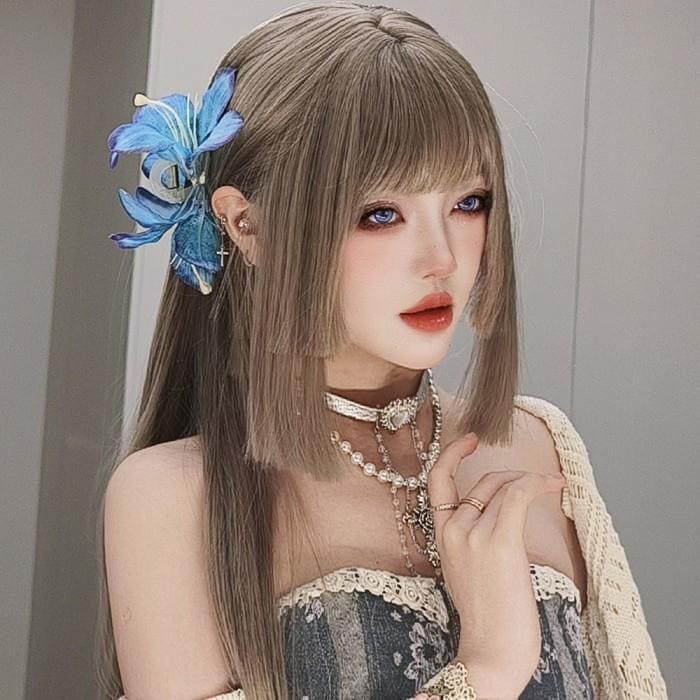 即納 姫カット 中世の貴族風 ストレート ブラウン色 茶髪 フルウィッグ かつら 女性 長髪 ロングウィッグ ロングヘア ロリータ lolita 前髪あり 小顔効果
