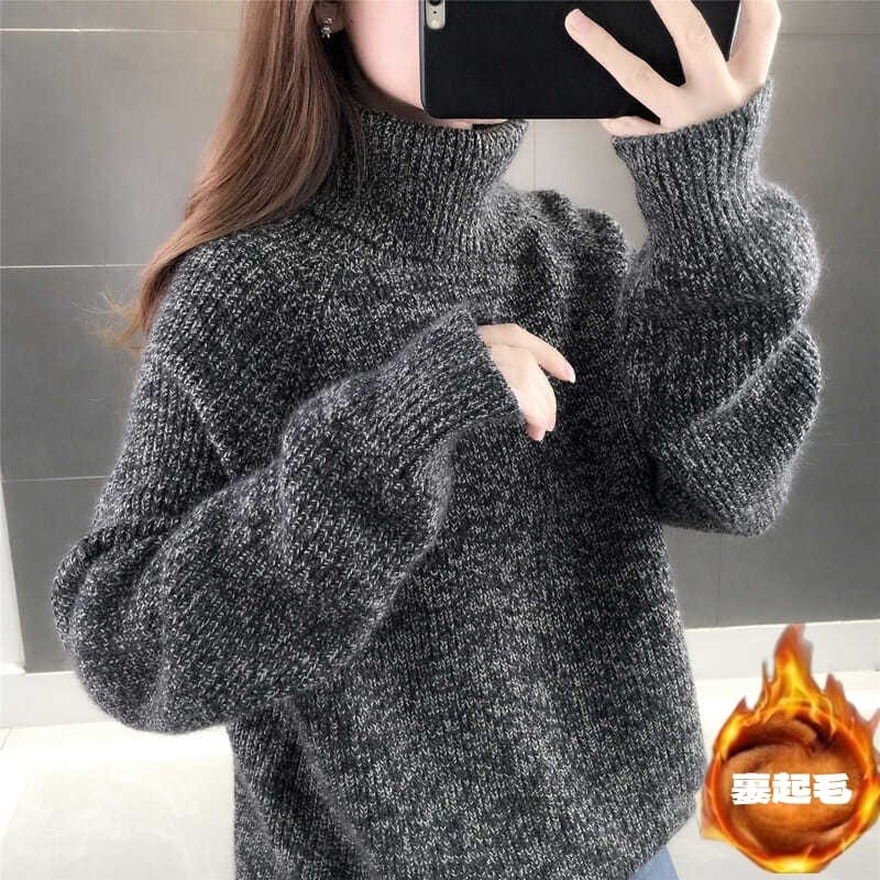 人気なリブニット ベーシックニット裏起毛ファッション カシミヤタッチ 怠惰な風ハイネックニットトップス 冬 超保温セーター レディース 韓国ファッション厚手 裹起毛 ニット長袖