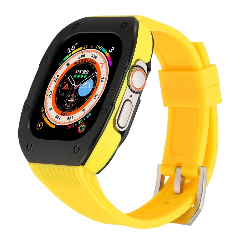apple watchバンド ケース バンド ステンレス＋ラバー 一体型 高級 替え ベルト カバー 高耐久 カラフル オシャレ