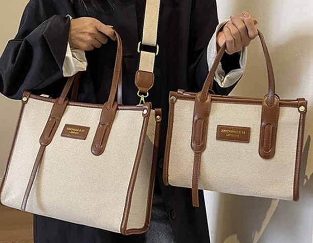 通勤用 レディース 高級感 キャンバス ショルダーバッグ スクエア型 トートバッグ