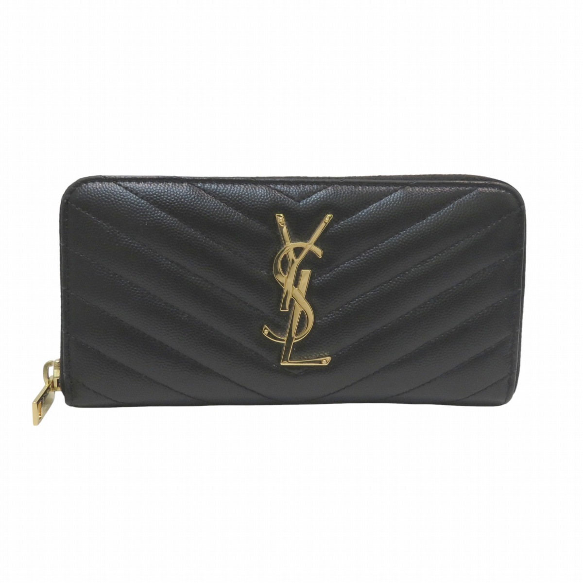 イヴ・サンローラン 長財布 Vステッチ ラウンドファスナー モノグラムYSL レザー 358094 レディース 中古