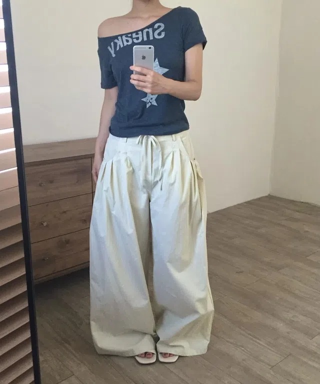 out pocket pintuck balloon nylon pants