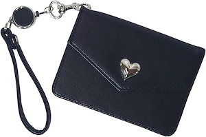 パスケース 可愛い レディース リール付き 定期入れ おしゃれ 伸びる ICカード 薄型 ストラップ 大人 通勤 通学 軽量(ブラック)