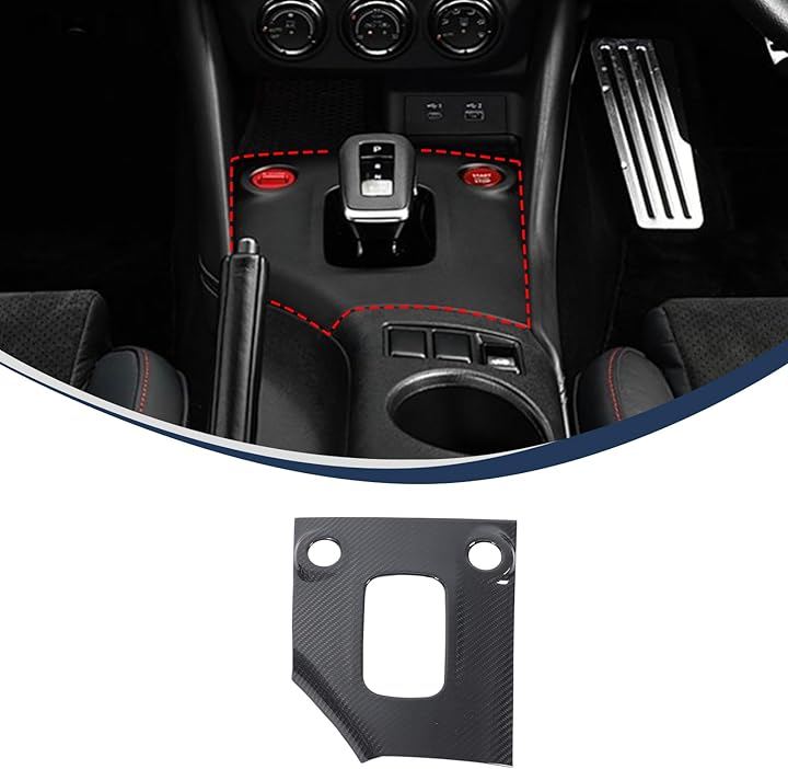 互換品 日産 フェアレディZ RZ34 専用 シフトカバー シフトパネル センターコントロールシフトパネル カーボンファイバー製 取付簡単 貼付タイプ 装飾用 (ブラック, AT車用)