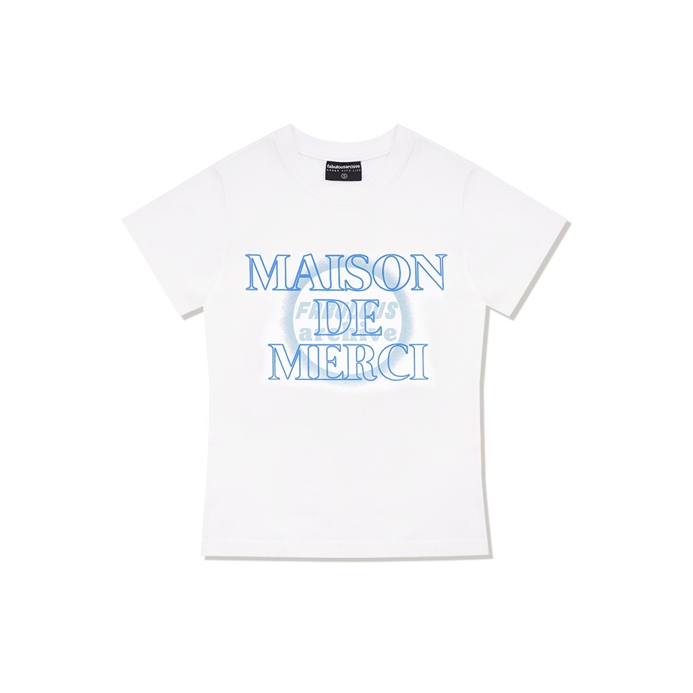 FABULOUS ARCHIVE 女性用サークルブラースパンシングルジャージーショートスリーブ T シャツホワイトブルー (FCD2TS519W)