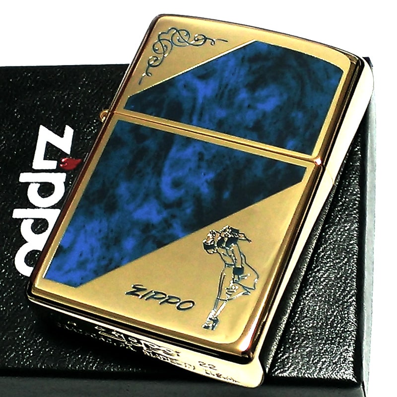 ジッポ ウィンディ ZIPPO ライター マーブルガール おしゃれ ゴールド&ブルー エッチング彫刻 可愛い かっこいい メンズ プレゼント レディース ギフト